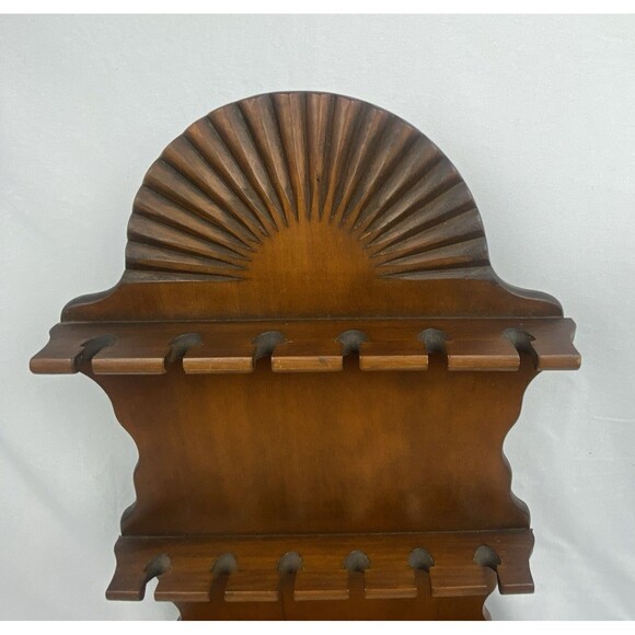 Vtg Sunburst Wood Wall Hanging Collecter's Spoon Rack 12 Spoons w/Storage Tray - Picture 7 of 10
